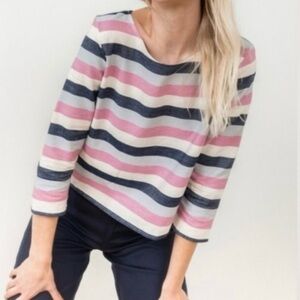 NWT Striped Boxy Cut Cotton Round Neck Casual Pullover Top Pink Blue Size Large